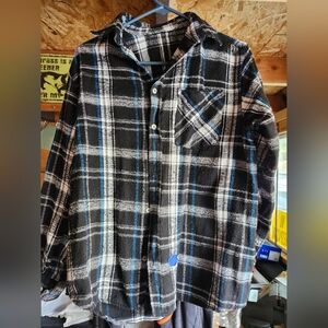 Black and White Plaid Flannel Shirt Boys Lg